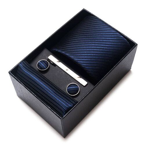 Hot Sale 8 cm Wide Tie Sets Blue Solid Mens Neck Tie Handke