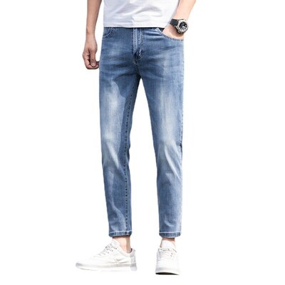 Cropped Jeans Mens Summer Thin Straight Slim-fit Small Feet