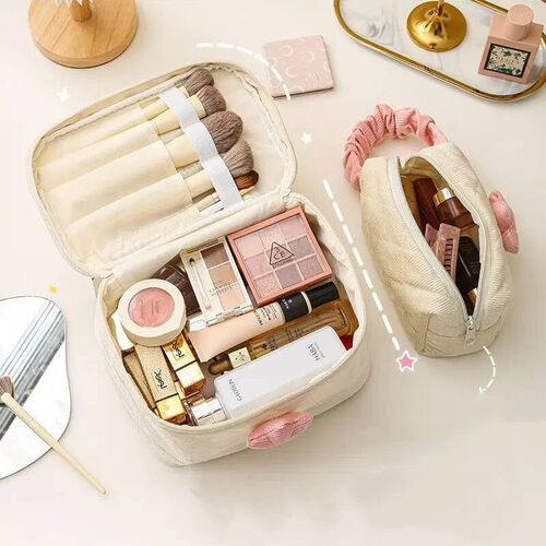 1 Set Solid Color Flower Makeup Bag Set Zipper Large Soft Co