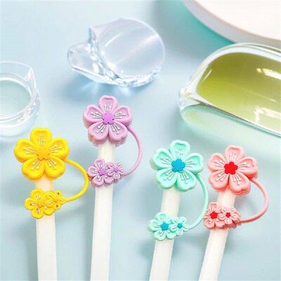 4Pcs Silicone Cherry Blossoms Straw Covers 10mm Reusable