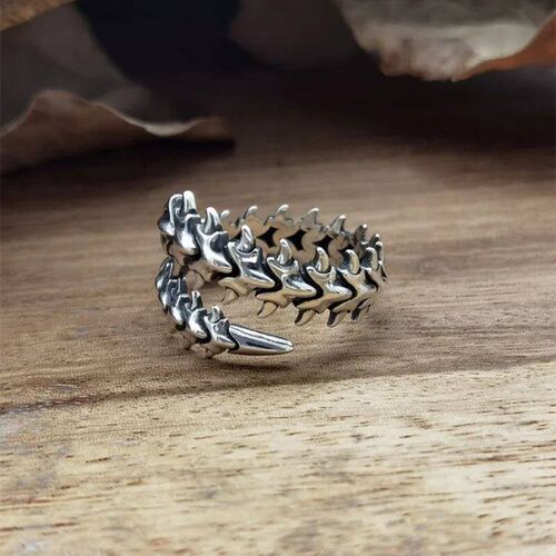 Retro Gothic Keel Spine Rings for Women Men Hip Hop  Hyperbo