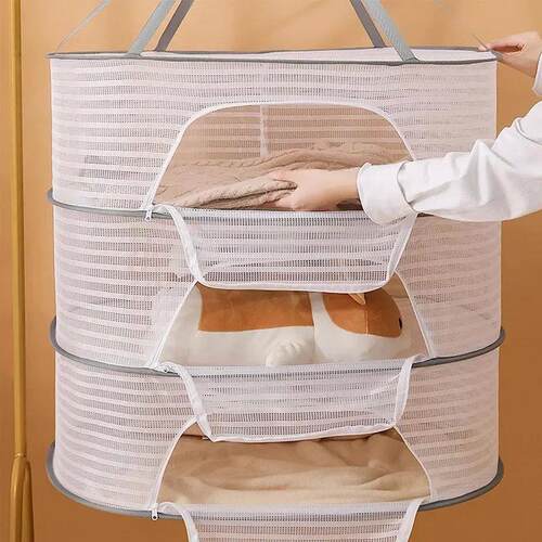 3 Tier Portable Mesh Clothes Hanging Dryer Folded Herb Rack