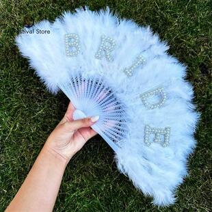 Bride white feather fan bachelorette hen party bride to be