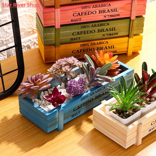 Natural Wooden Flowerpot Garden Decor Trough Decor Pots Succ