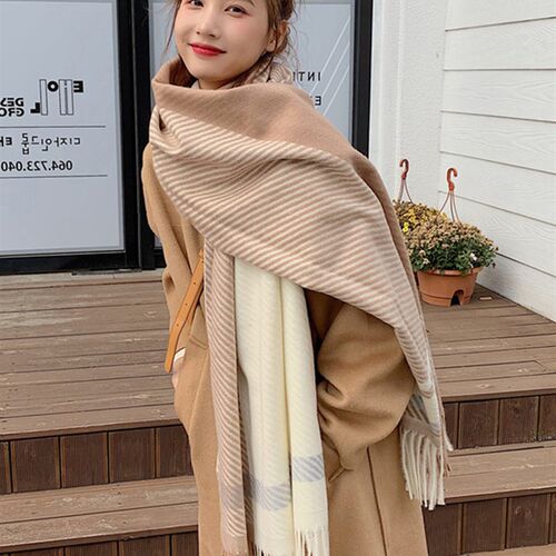 New 2023 Women Scarf Autumn Winter Vintage Preppy Style Plai