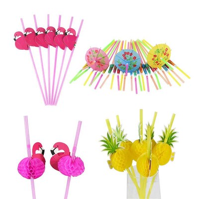 25/50pcs Flamingo Drinking Straws Tropical Umbrellas Pineapp