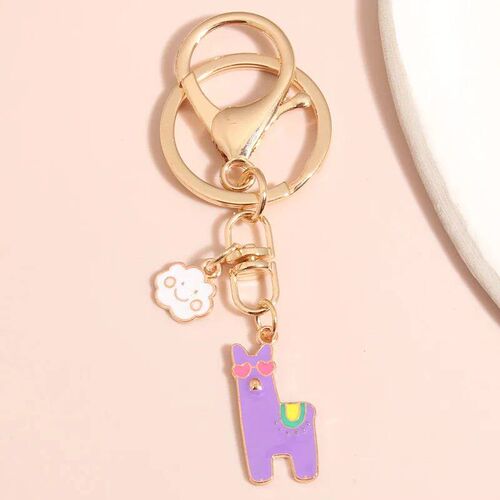 Cute Animal Keychains Colorful Flower Heart Alpaca Key Ring