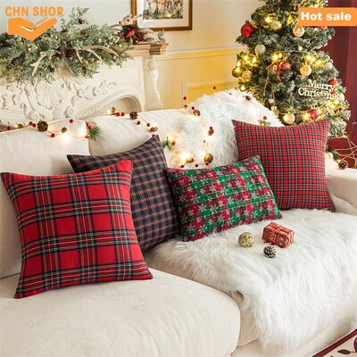 Christmas Pillow Covers 18x18in,Plaid Pillow Decorations