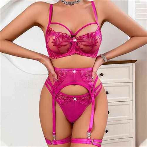 Lace Thin Set Bra Embroidered See-through Four-piece Set