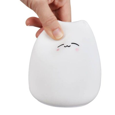 Cute Cat Night Light For Baby Kids Cartoon 7 Colors Silicone