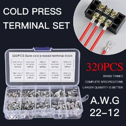 320 Pcs Tin-Plated-Copper Wire Crimp Fork End Cable Lugs