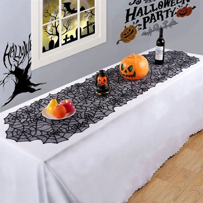 Halloween Table Runner Black Bat Spider Web Lace Tablecloth