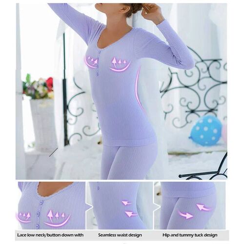 Winter Thermal Underwear Women Long Sleeve Bottoming Top Sea