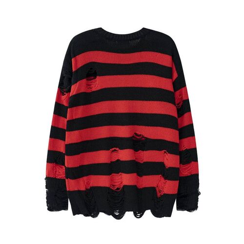 High Sreet Retro Punk Red and Black Stripes Autumn Sweater M