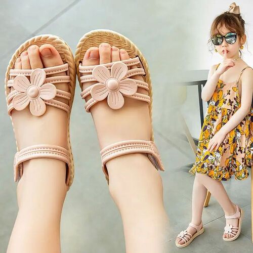 Little Girls Sandals 2023 New Flower Simple Cute Pink Green