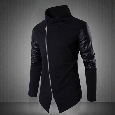 Men Autumn Coat Stand Collar Solid Color Long Sleeves Zipper