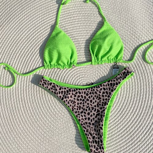 Miyouj Leopard Bikinis Sexy Women Beach Swimsuit Ribbed Fabr