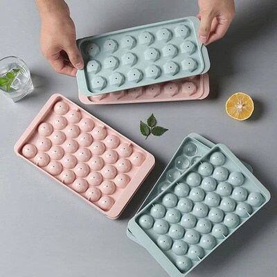 1Pc 3D Round Ice Cube Tray with Lid Plastic Diamond Spherica