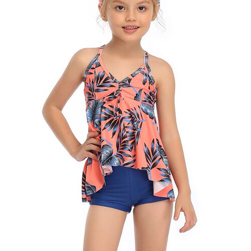 2022 Girls Floral swimsuit two-pieces swimwear kids sleevele