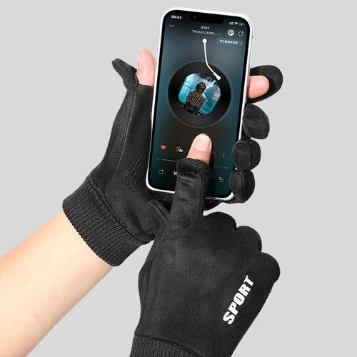 Faux Suede Gloves Winter Men Soft Cycling Anti-Slip Gloves H