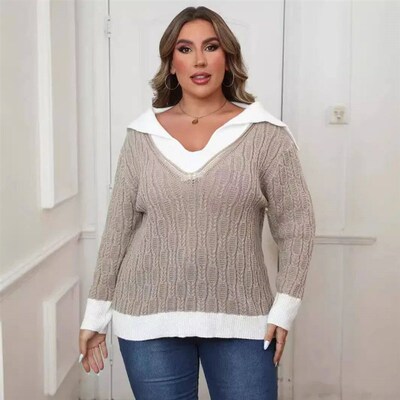 Plus Size Womens Autumn/Winter Color Blocking Splicing Lape