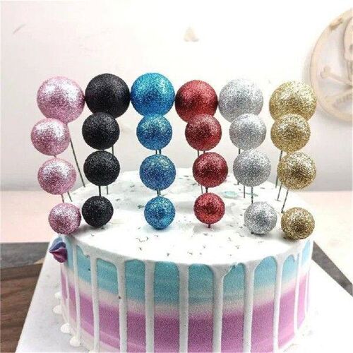 20pcs Glitter Ball Cake Toppers Mixed Size Colorful Ball