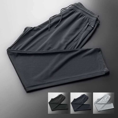 Summer Mens Ice Silk Casual Trousers Loose Cropped Stetch P