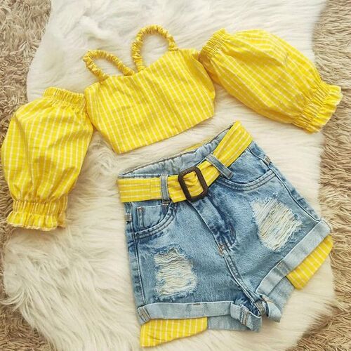 1-5 Years Fashion Children Girls Clothes Sets Summer Off Sho
