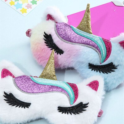 Children Unicorn Plush Eye Mask Colorful Fur Sleeping Eye Ba