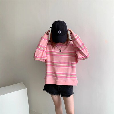 25 Womens Korean Saturn Embroidered Round Neck Sweet Pink S