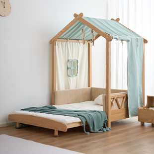 木木源全实木红橡木伸缩冰棍儿童环保房子帐篷树屋男孩女孩抽拉床