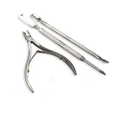 New 3Pcs Stainless Steel Nail Tools Cuticle Pusher Nippers C
