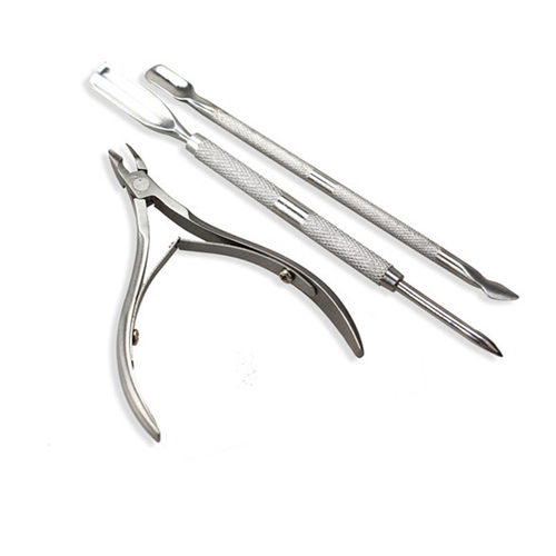 New 3Pcs Stainless Steel Nail Tools Cuticle Pusher Nippers C