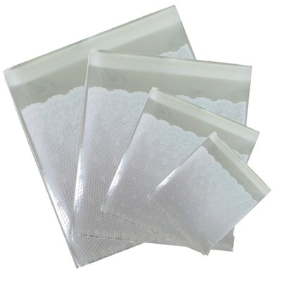100pcs Plastic Transparent White lace Candy Cookie Gift Bag