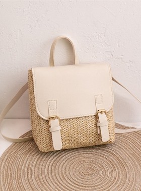 Fashion Womens Shoulder Bag Vintage Straw Woven Bag PU Leat
