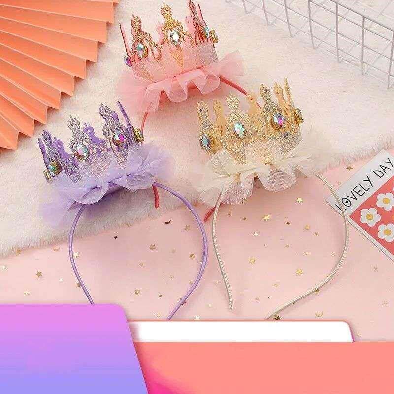Lace Mesh Diamond Princess Crown Gifts Kids Girls Happy
