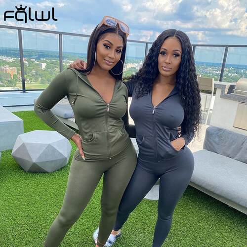 FQLWL Streetwear Fall 2020 Two 2 Piece Set Women Outfits Mat