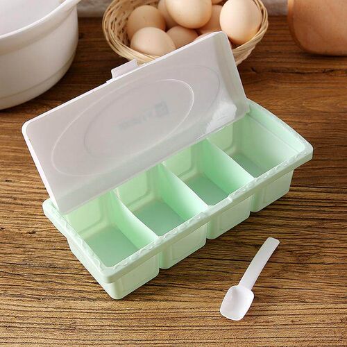 Plastic Seasoning Organizer Box, 4-Compartment Integrated Se