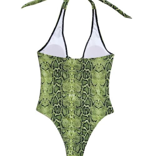 Women s  Bikini Snake Print Solid Halter Low Cut Cutout Desi