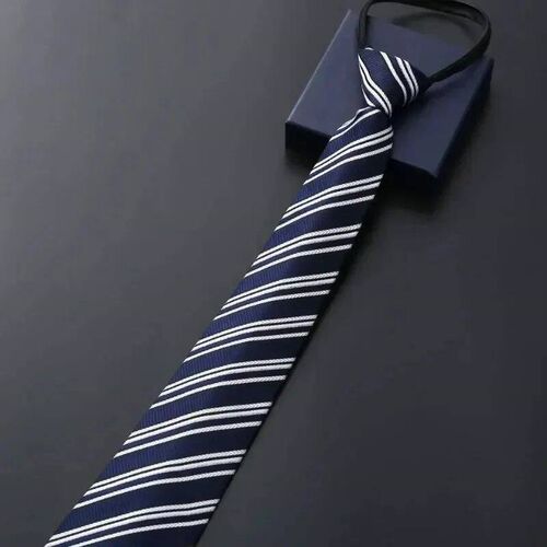Elegant Blue Black Striped Men Shirt Business Dress Zipper N