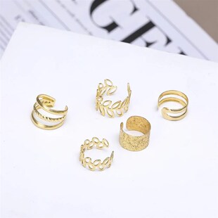 5Pcs/Lot  Vintage Gold Color Leaves Ear Cuff Non-Piercing Fa