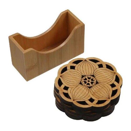 6Pcs/Set Lotus Flower Wooden Round Cup Mat Creative
