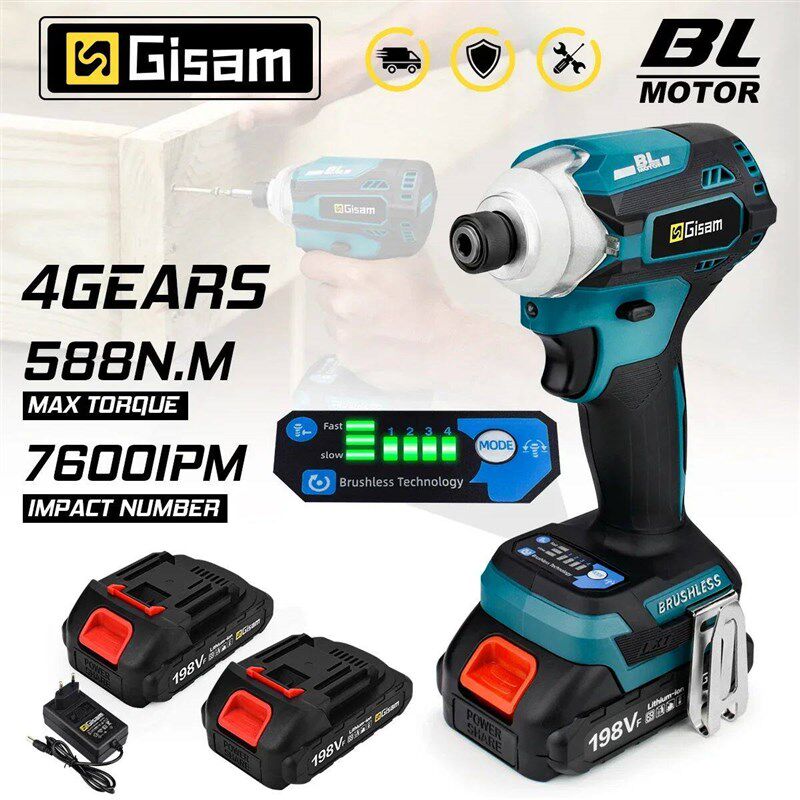 Gisam 588N.m Brushless Electric Screwdriver Cordless Impact