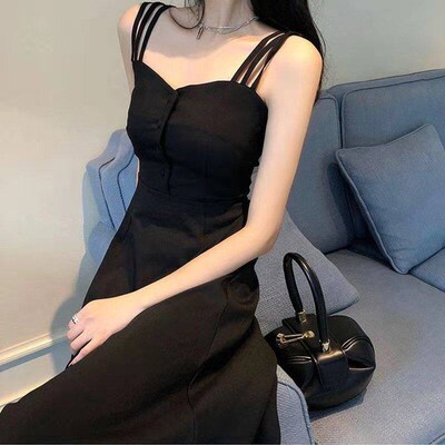Black Halter Long Dress High Quality and Comfortable Hepburn
