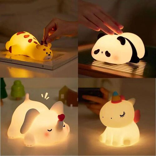 Cute Animal Giraffe Panda Silicone Night Light Timer Patting