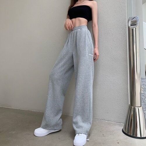 HOUZHOU Gray Sweatpants Joggers Women  Style High Waist Trac