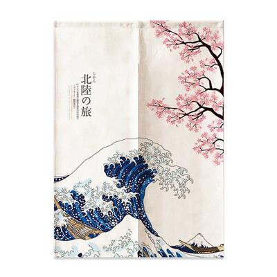 Linen Door Curtain Noren Mount Fuji Waves Partition Bedroom