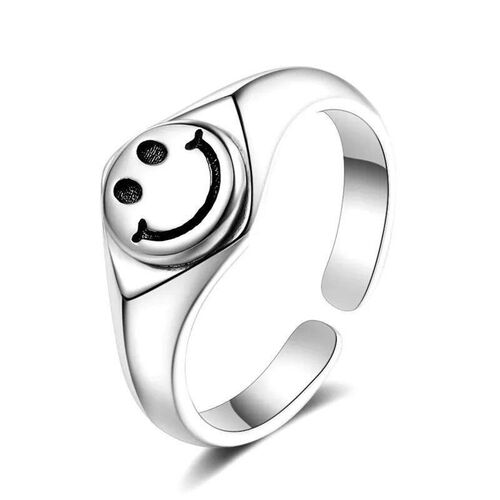 Unisex Vintage Adjustable Ring Ancient Silver Color Happy Sm