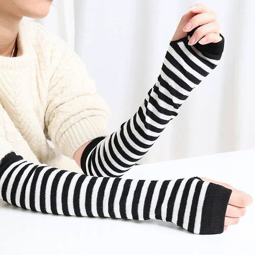 Fashion Women Girls Striped Elbow Gloves Warmer Knitted Long