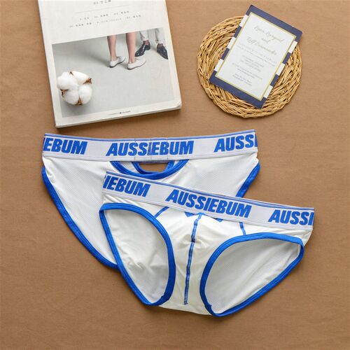 Mens three-piece briefs with small cutouts on the front and